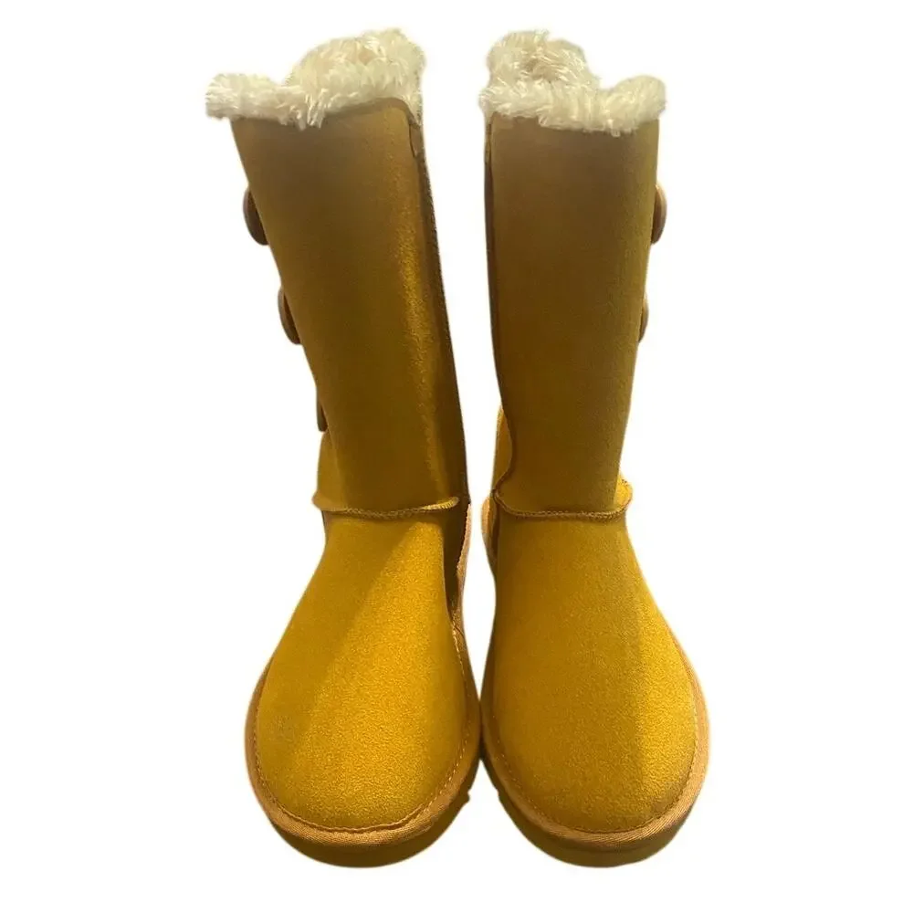 UGG Classic Tall Bailey Button Triplet 1873 Mustard Seed Boots Women 8 Cozy